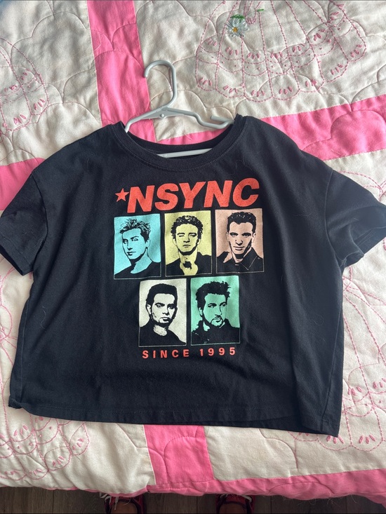 Nsync Tops - Black NSYNC Crop Tee with Color Block Portraits